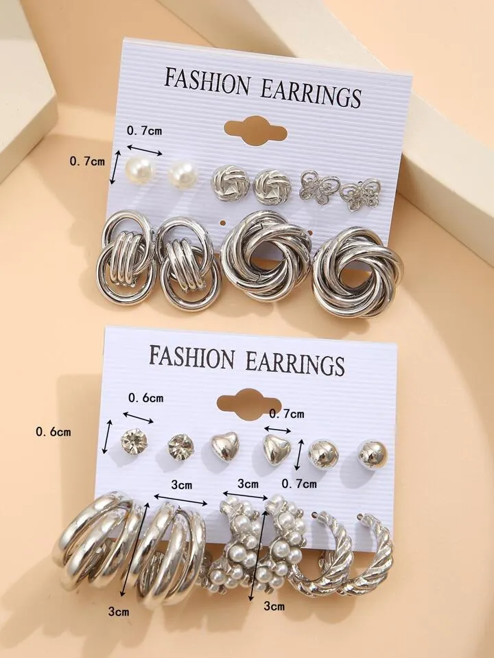 11pairs rhinestones & faux pearl decor earrings in silver