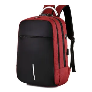 16 inch Men Password Lock Backpack Business Casual Anti-Theft Computer Bag With External USB Port(Wine Red)