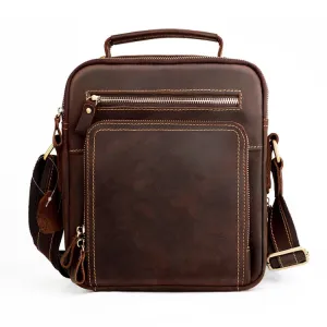 6050 Crazy Horse Texture Genuine Leather Crossbody Bag for Men(Coffee)