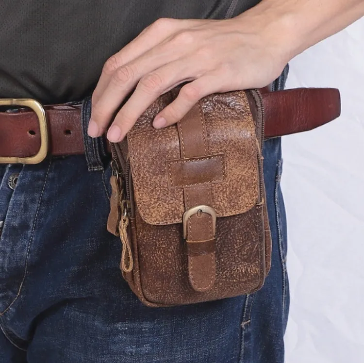 6371 Men Mobile Phone Belt Bag Multifunctional Retro Satchel Waist Bag(Brown)