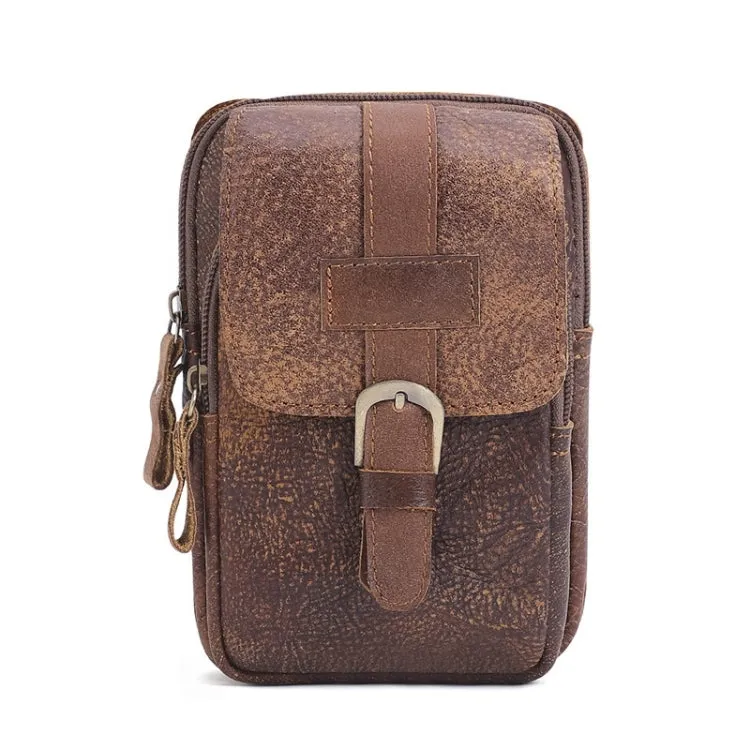 6371 Men Mobile Phone Belt Bag Multifunctional Retro Satchel Waist Bag(Brown)