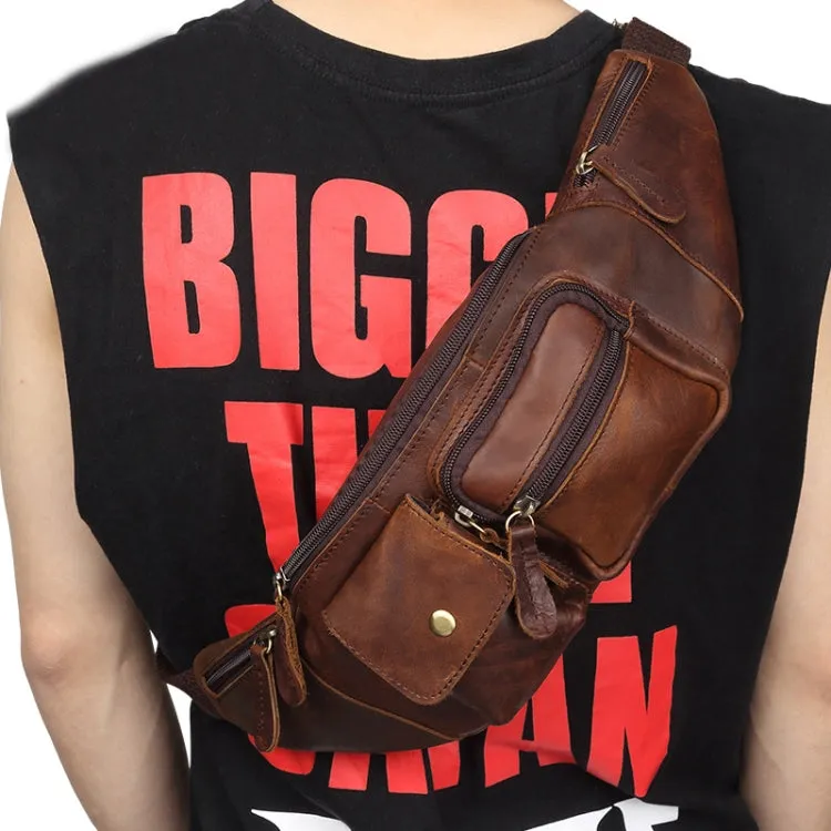 6375 Men Casual Chest Bag Leather Crossbody Mobile Phone Waist Bag(Chocolate Color)