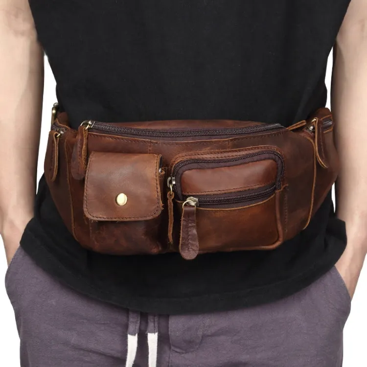 6375 Men Casual Chest Bag Leather Crossbody Mobile Phone Waist Bag(Chocolate Color)