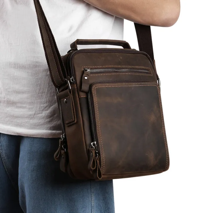 6479 Men Casual Large-Capacity One-Shoulder Messenger Leather Bag(Napa Texture Black)