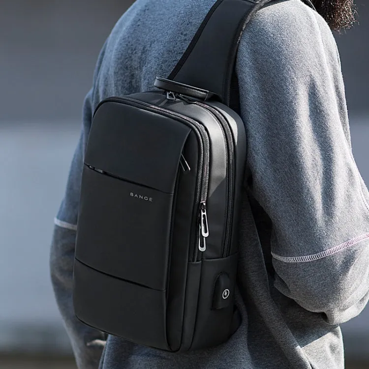 BANGE BG-77107 Men One-Shoulder Bag Casual Simple Messenger Bag with External USB Charging Port(Black)