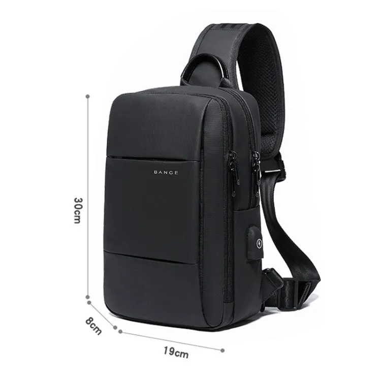 BANGE BG-77107 Men One-Shoulder Bag Casual Simple Messenger Bag with External USB Charging Port(Black)