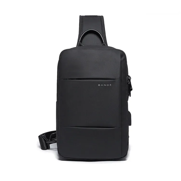 BANGE BG-77107 Men One-Shoulder Bag Casual Simple Messenger Bag with External USB Charging Port(Black)