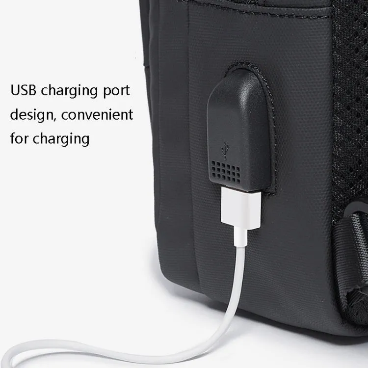 BANGE BG-77107 Men One-Shoulder Bag Casual Simple Messenger Bag with External USB Charging Port(Black)