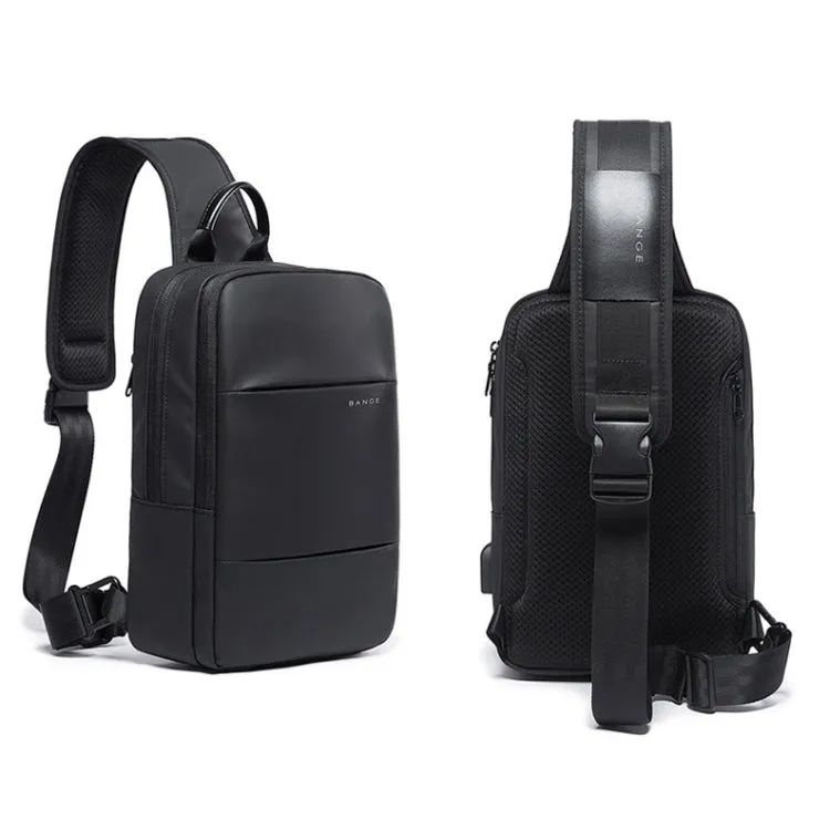 BANGE BG-77107 Men One-Shoulder Bag Casual Simple Messenger Bag with External USB Charging Port(Black)