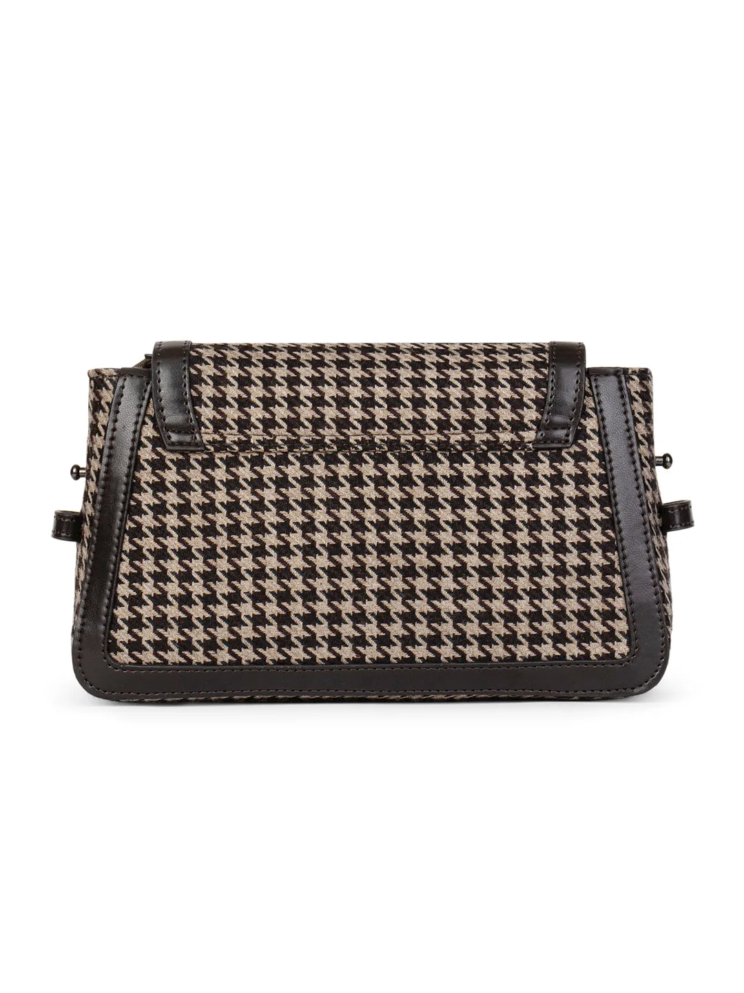 Berrylush Women Brown & White Houndstooth Printed Cotton Embellished Regular Sling Bag