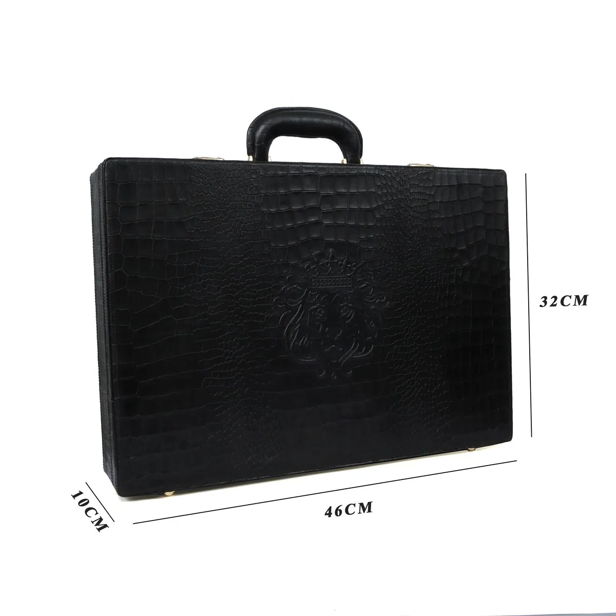 Black Office Briefcase With Secured Number Lock In Croco Textured Leather