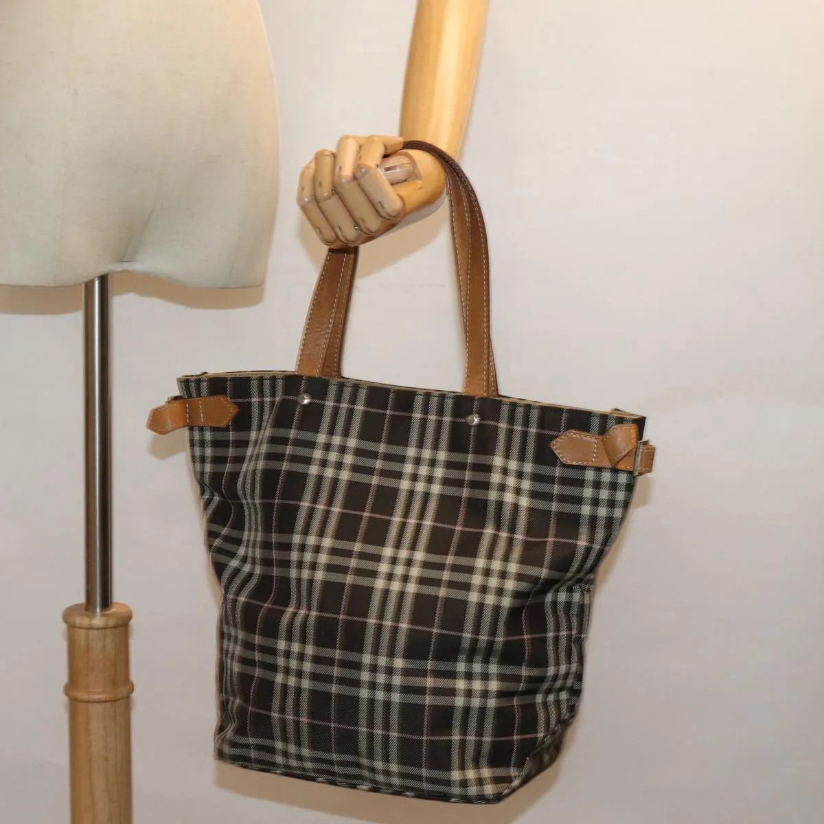 BURBERRY Blue Label Nova Check Tote Bag Nylon Brown  bs14116