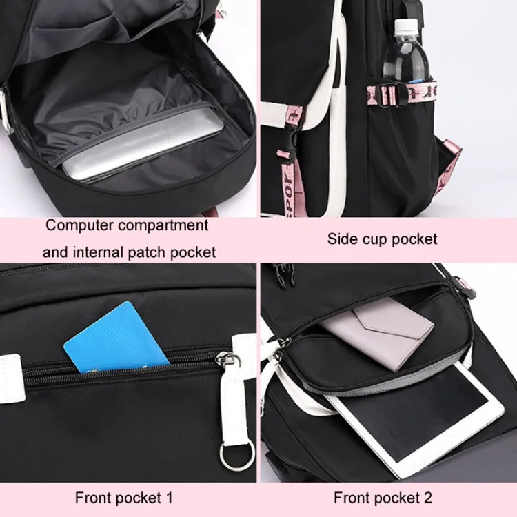 Casual Outdoor Traveling Backpack Schoolbag Simple Multi-Layer Computer Double Shoulder Bag(Black With White)