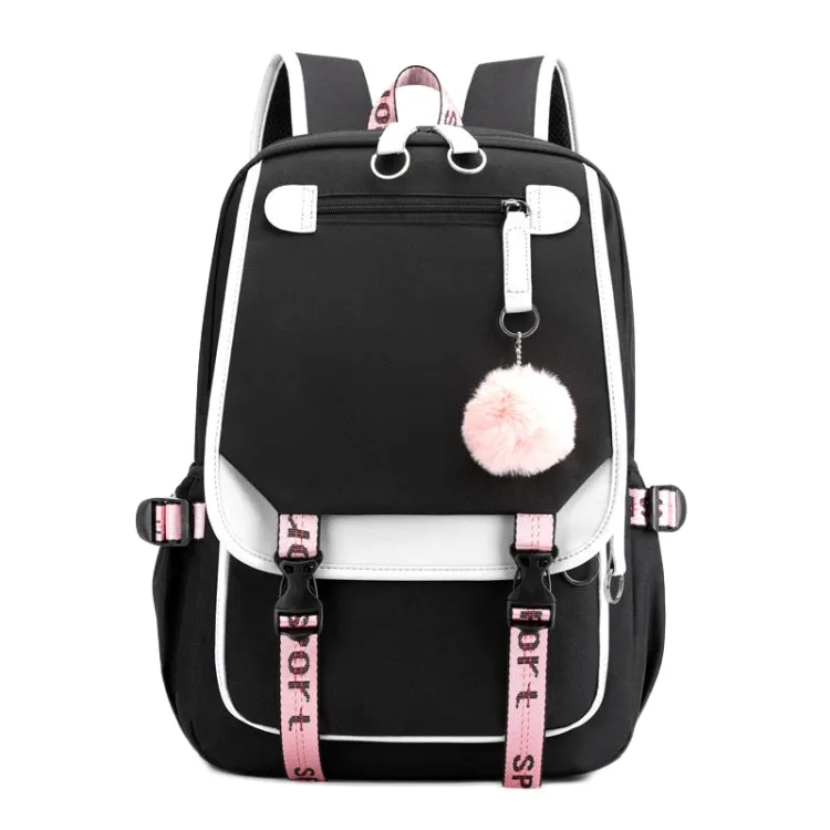 Casual Outdoor Traveling Backpack Schoolbag Simple Multi-Layer Computer Double Shoulder Bag(Black With White)