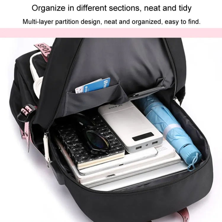 Casual Outdoor Traveling Backpack Schoolbag Simple Multi-Layer Computer Double Shoulder Bag(Black With White)