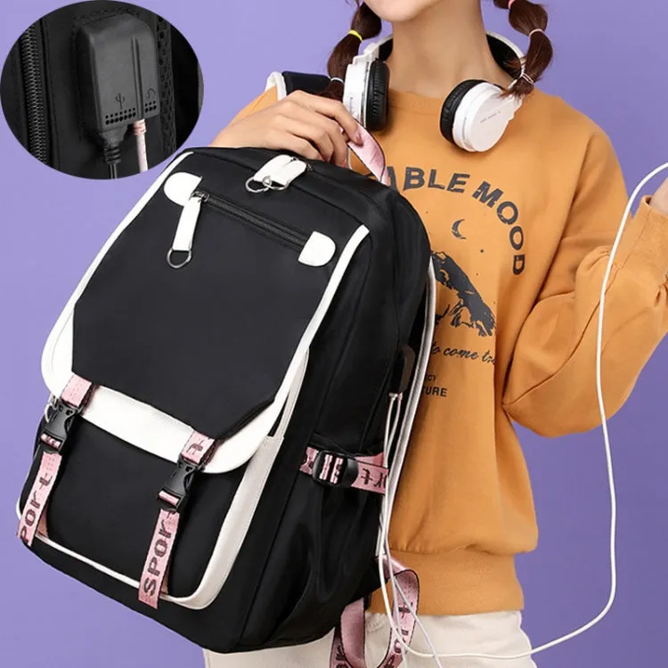 Casual Outdoor Traveling Backpack Schoolbag Simple Multi-Layer Computer Double Shoulder Bag(Black With White)