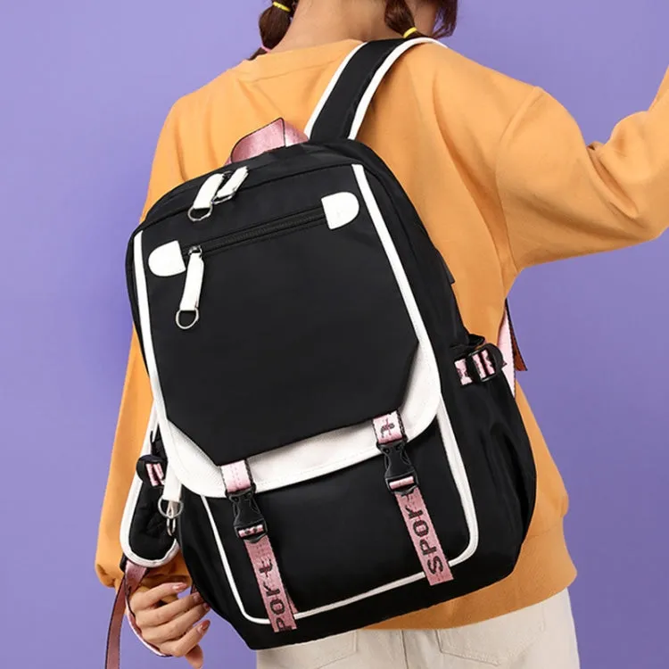 Casual Outdoor Traveling Backpack Schoolbag Simple Multi-Layer Computer Double Shoulder Bag(Black With White)