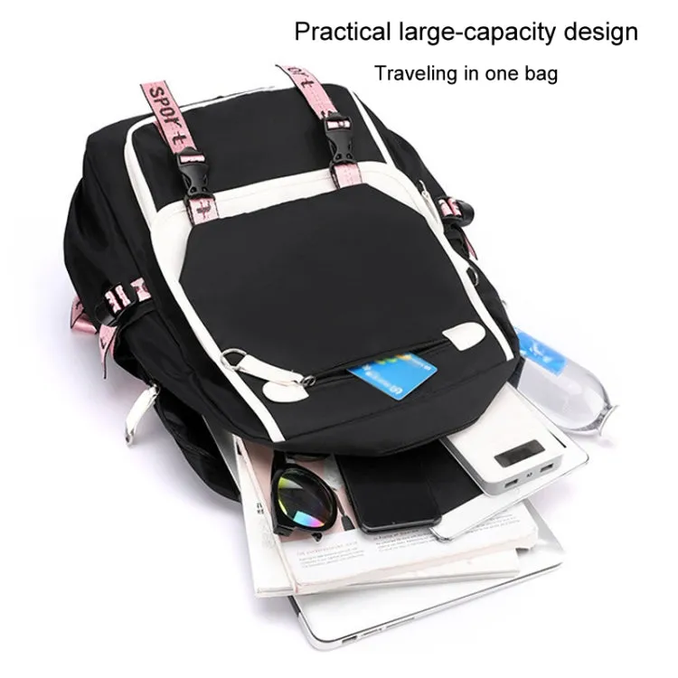 Casual Outdoor Traveling Backpack Schoolbag Simple Multi-Layer Computer Double Shoulder Bag(Black With White)