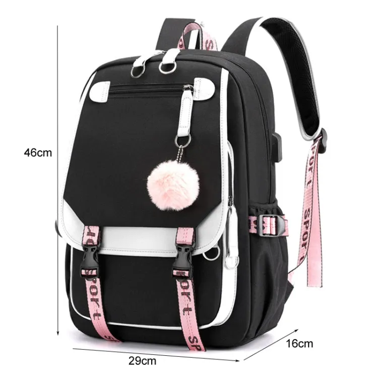 Casual Outdoor Traveling Backpack Schoolbag Simple Multi-Layer Computer Double Shoulder Bag(Black With White)