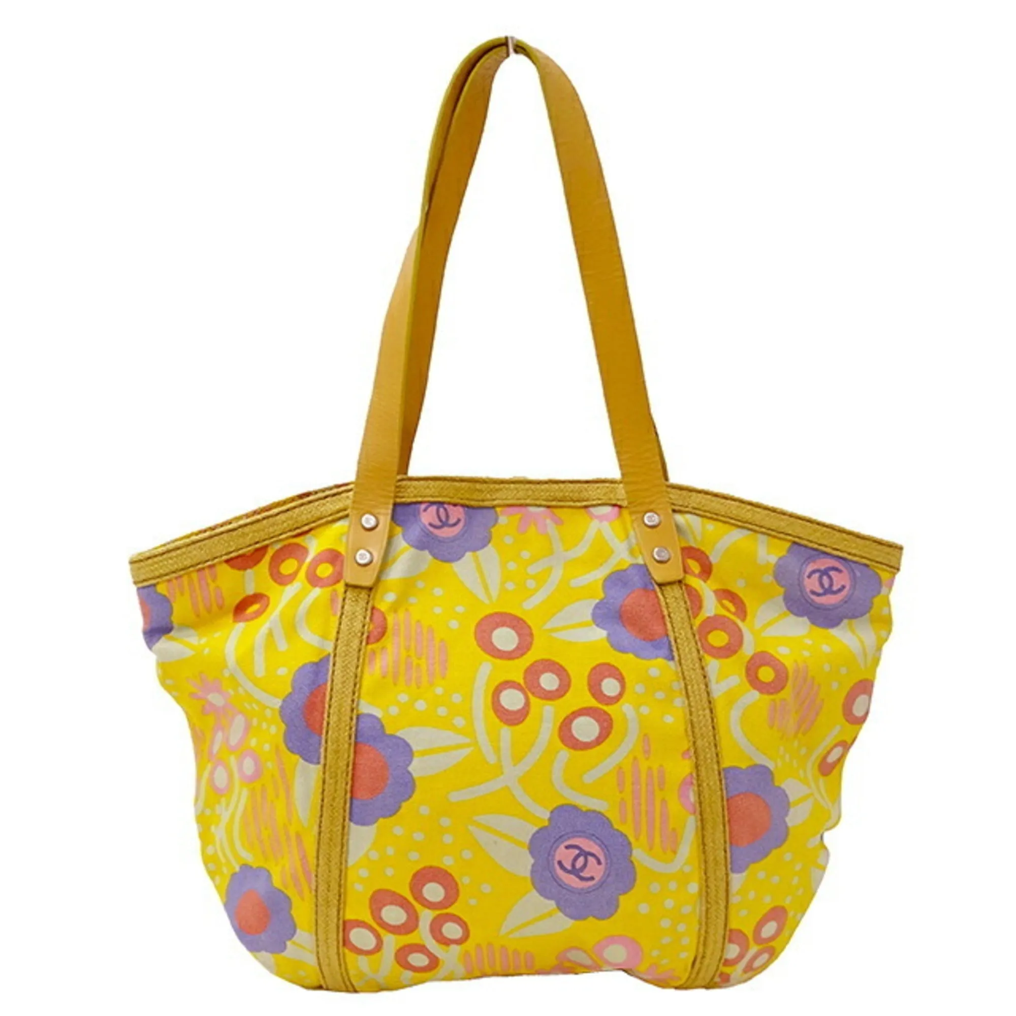 CHANEL bag Lady's tote canvas high summer yellow multicolored flower