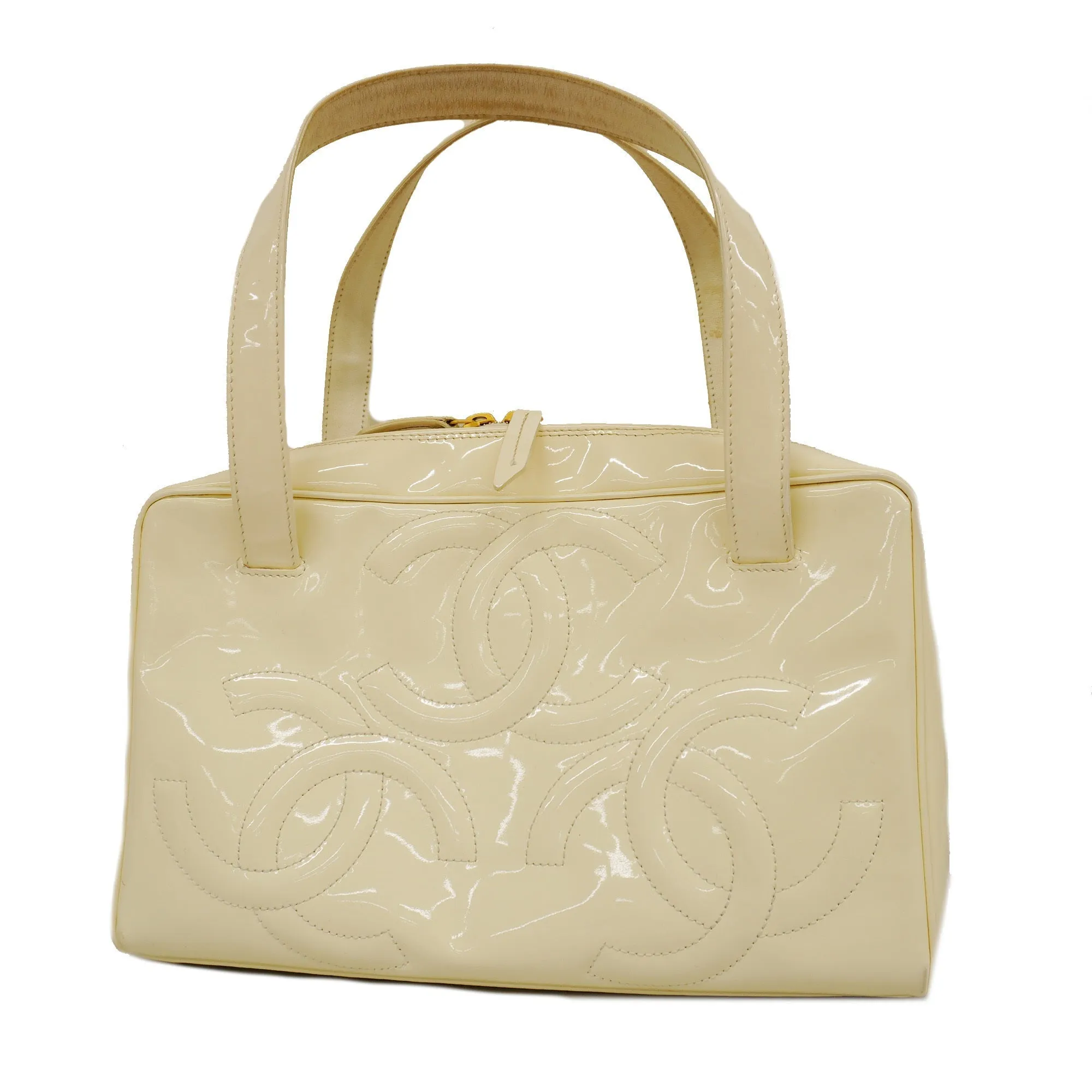 CHANEL  Triple Coco Women's Patent Leather Handbag Ivory