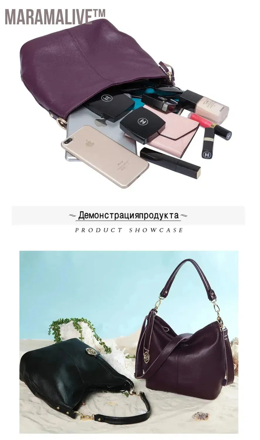 Charm Purple Women Shoulder Bag 100% Genuine Leather Hobos Fashion Lady Messenger Crossbody Purse Elegant Female Handbag