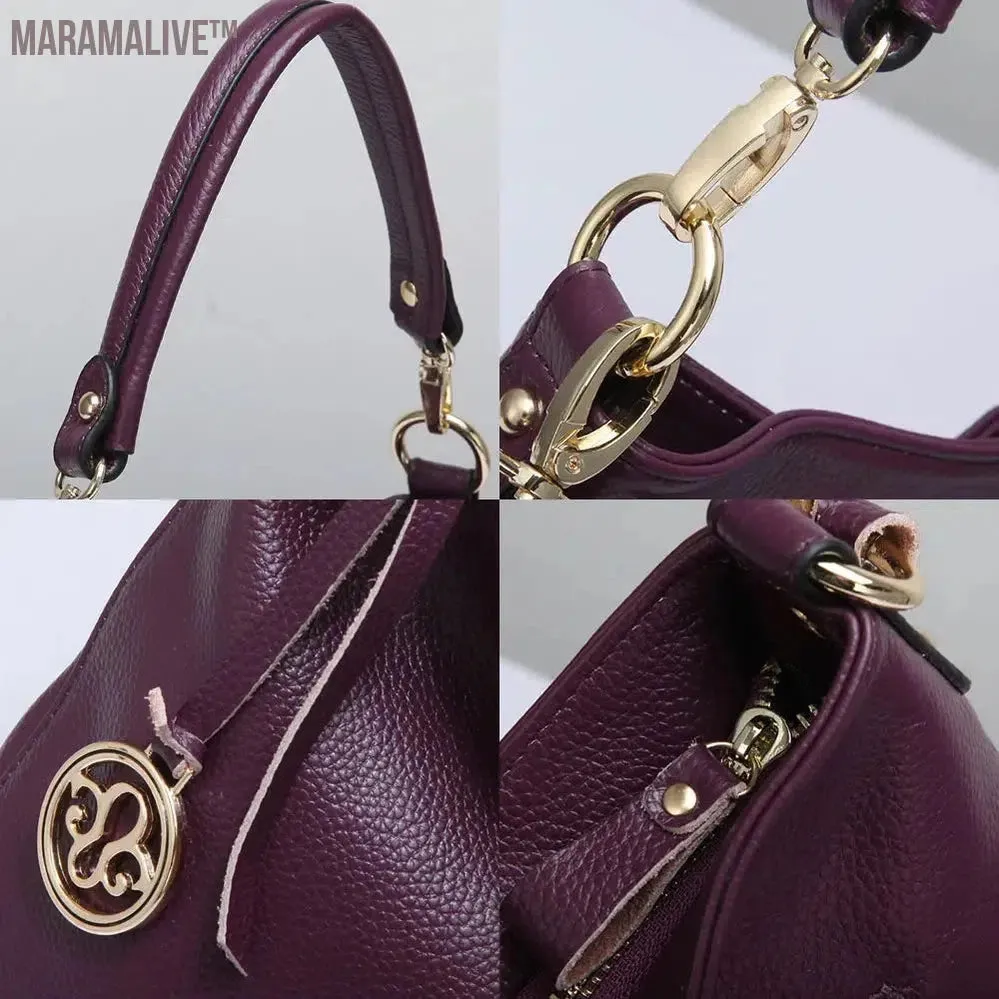 Charm Purple Women Shoulder Bag 100% Genuine Leather Hobos Fashion Lady Messenger Crossbody Purse Elegant Female Handbag