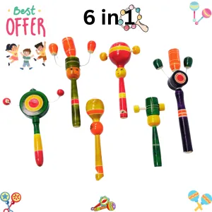 Combo of 6 Wooden Rattle Toys for Baby 0 to 6 Months(Random colour, design will be send)