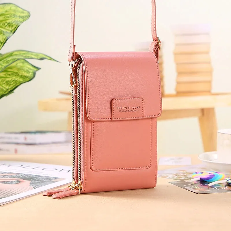 Fashionable Soft Vegan Leather Double Zipper Cross-body Wallet Bags