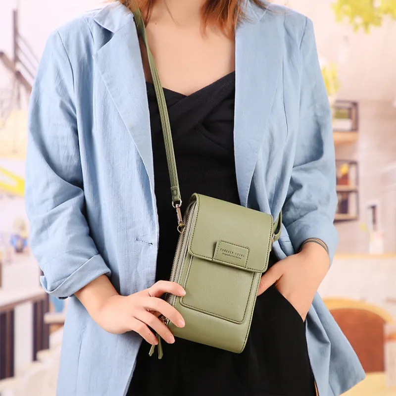 Fashionable Soft Vegan Leather Double Zipper Cross-body Wallet Bags