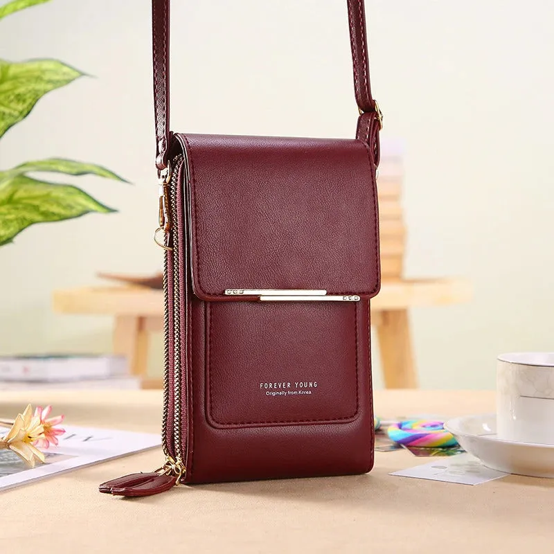 Fashionable Soft Vegan Leather Double Zipper Cross-body Wallet Bags