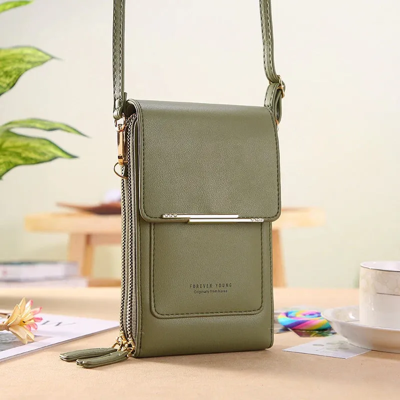 Fashionable Soft Vegan Leather Double Zipper Cross-body Wallet Bags