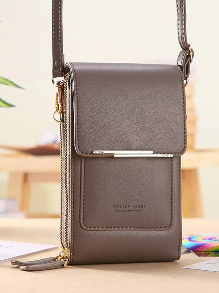 Fashionable Soft Vegan Leather Double Zipper Cross-body Wallet Bags