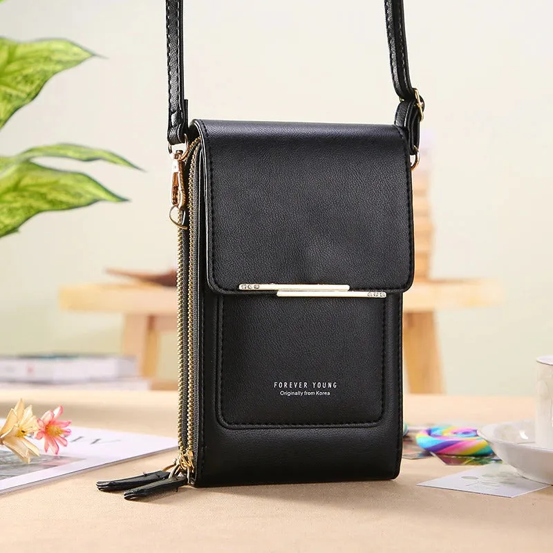 Fashionable Soft Vegan Leather Double Zipper Cross-body Wallet Bags