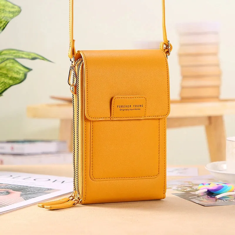 Fashionable Soft Vegan Leather Double Zipper Cross-body Wallet Bags