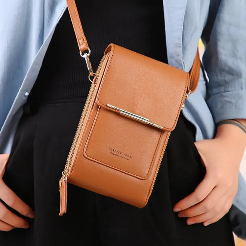 Fashionable Soft Vegan Leather Double Zipper Cross-body Wallet Bags