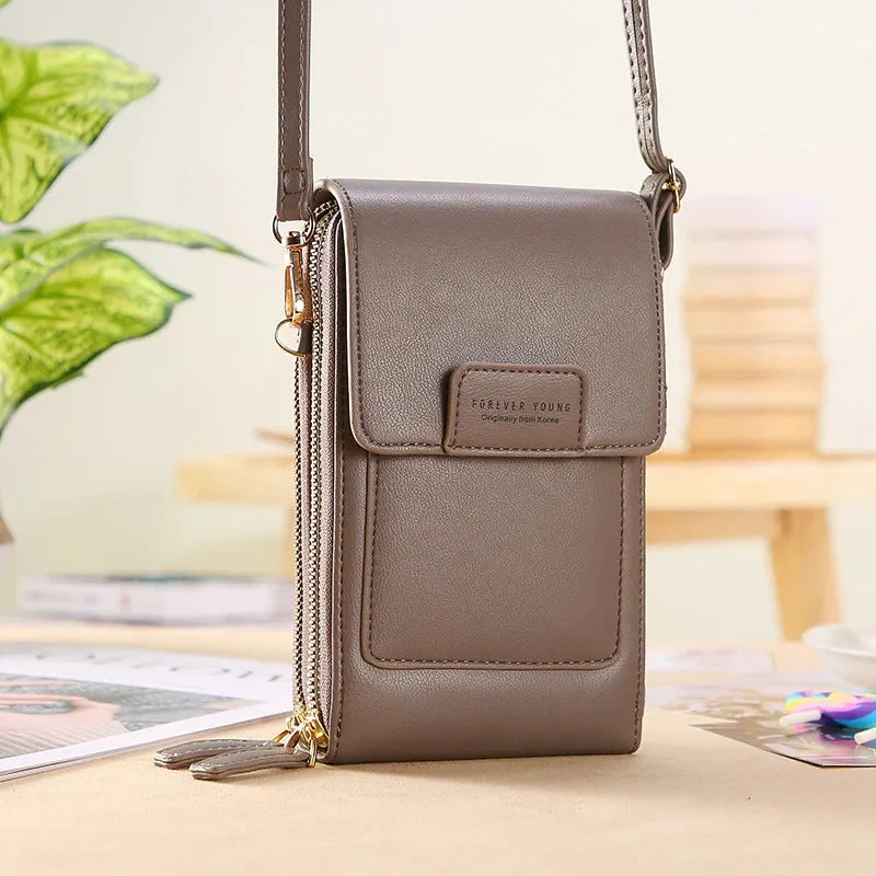 Fashionable Soft Vegan Leather Double Zipper Cross-body Wallet Bags