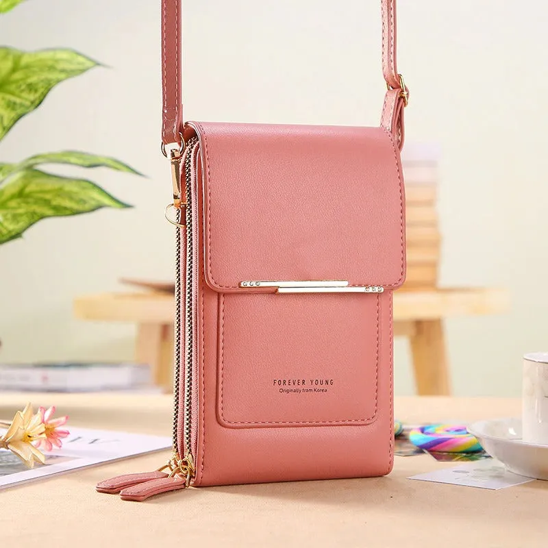 Fashionable Soft Vegan Leather Double Zipper Cross-body Wallet Bags