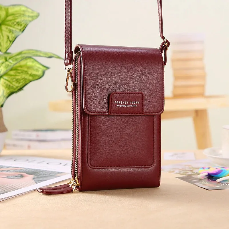 Fashionable Soft Vegan Leather Double Zipper Cross-body Wallet Bags