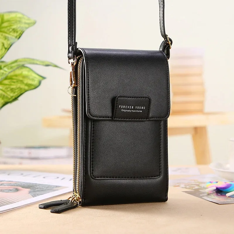 Fashionable Soft Vegan Leather Double Zipper Cross-body Wallet Bags