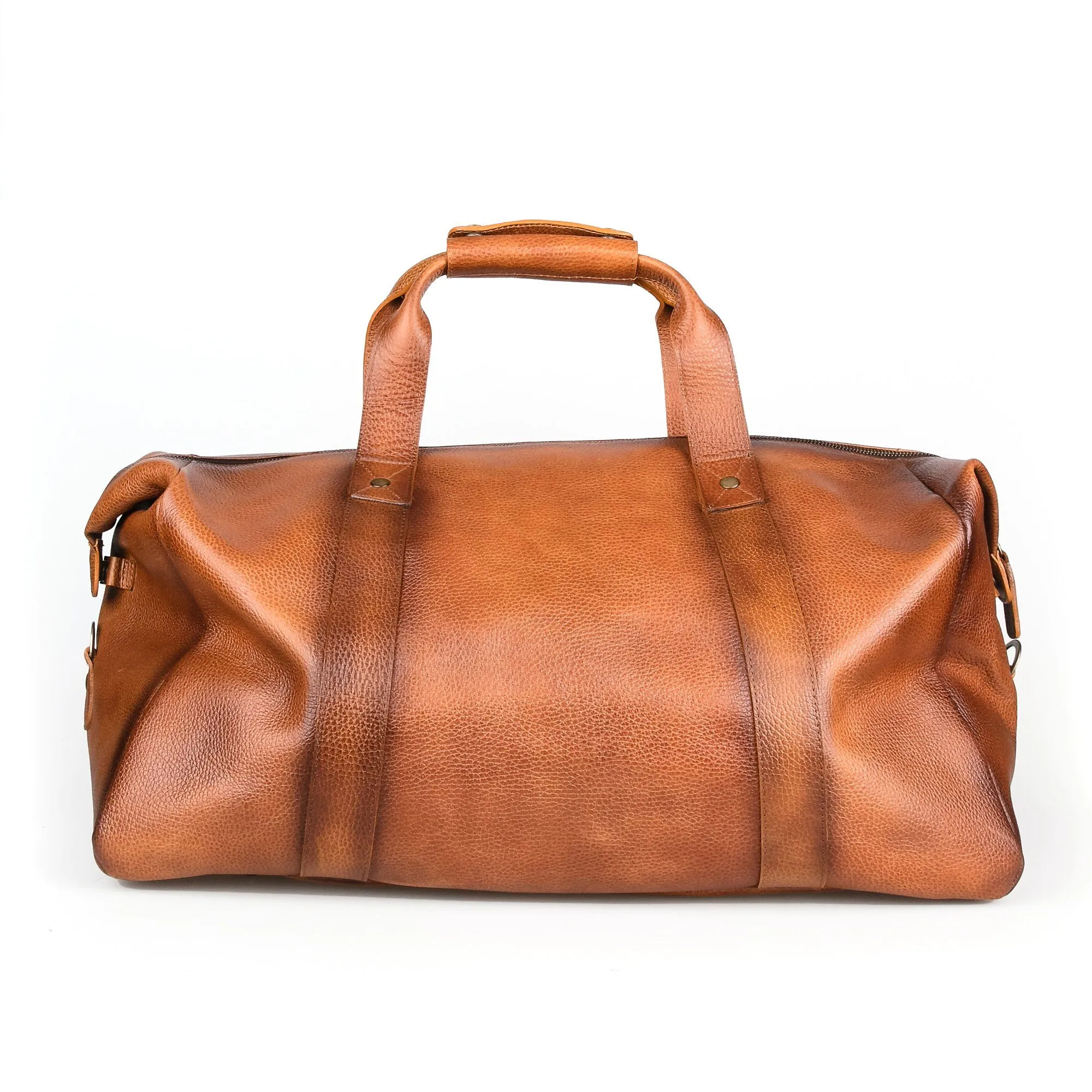 Fendrihan Pebbled Leather Travel Bag, Cognac