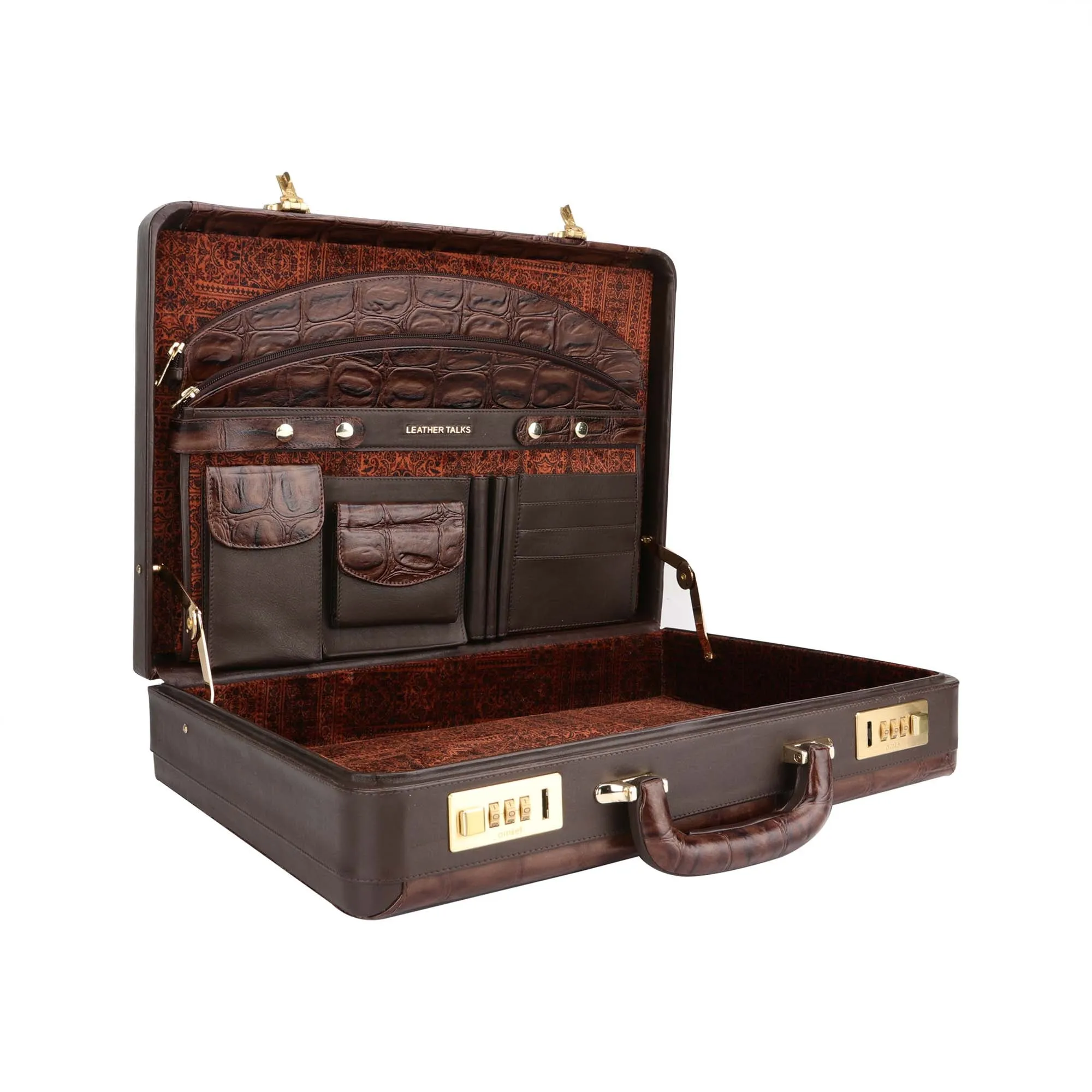 Great Dane Ruvido Double Lock- Genuine Leather Attaché | Briefcase | Advocate Briefcase | Security Briefcase | Color: Brown