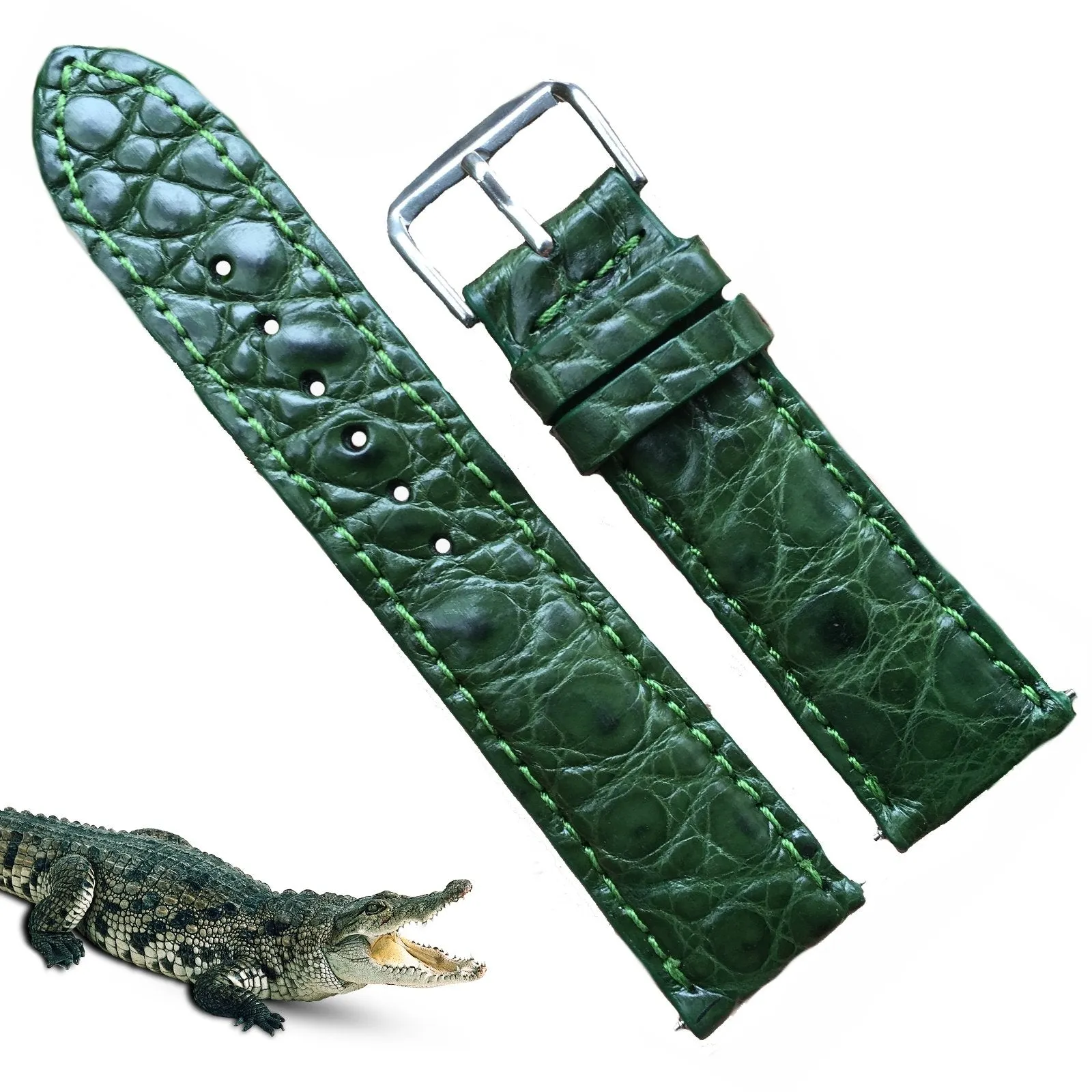 Green Alligator Leather Watch Band For Men | Premium Crocodile Quick Release Replacement Wristwatch Strap | DH-46