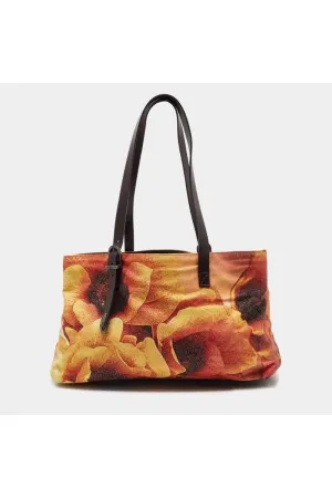 Haute Secret Shoppers - Roberto Cavalli Multicolor Floral Print Shimmer Fabric and Leather Tote