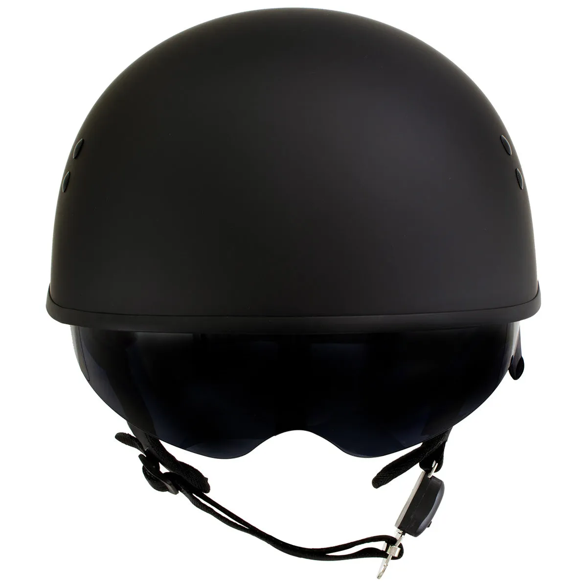 Hot Leathers T72 'Black Widow' Flat Black Motorcycle Half Helmet for Men and Women Biker with Drop Down Visor