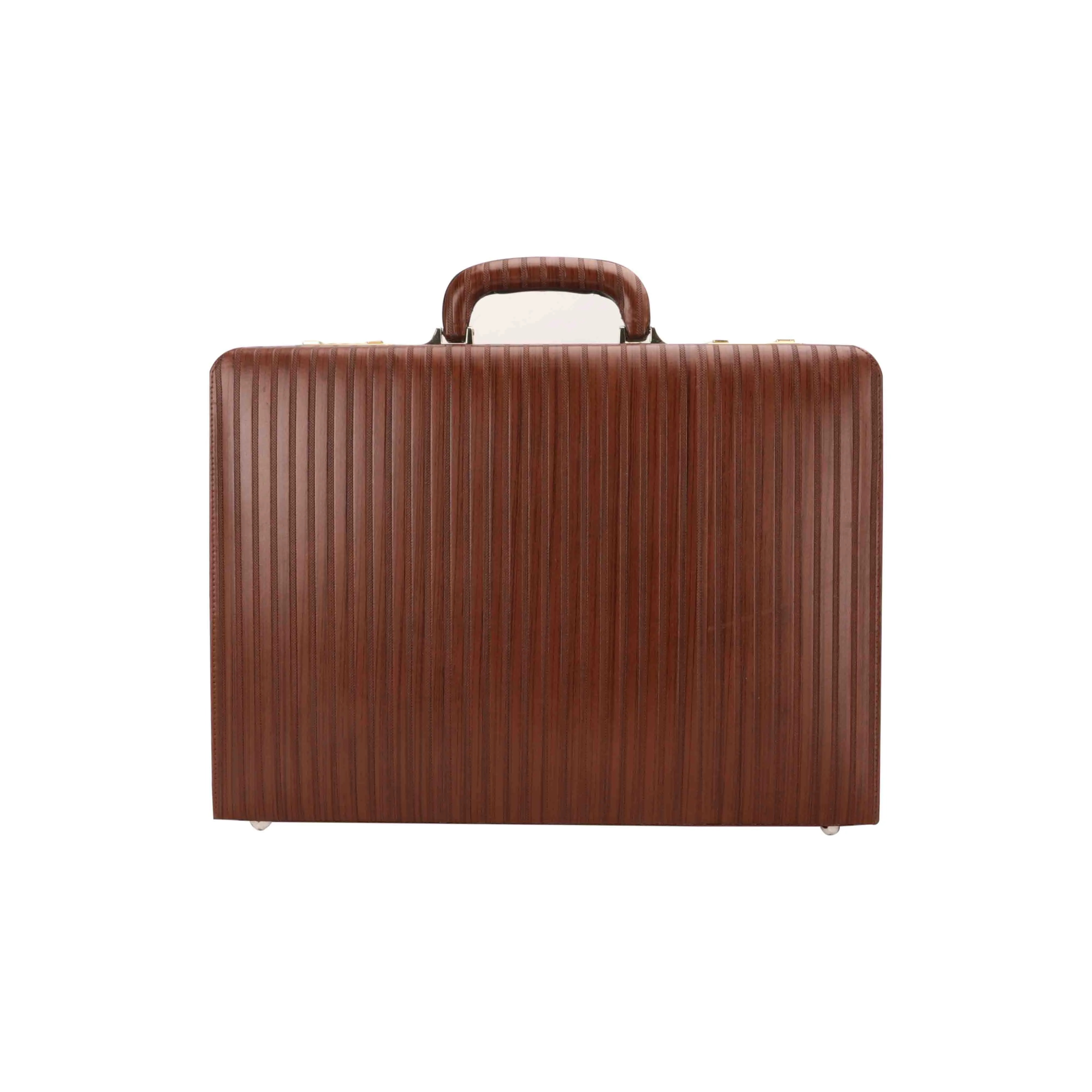 Italian VT Stripe Ruvido - Double Lock Leather Attache Briefcase | Lifetime Service Warranty | Brown