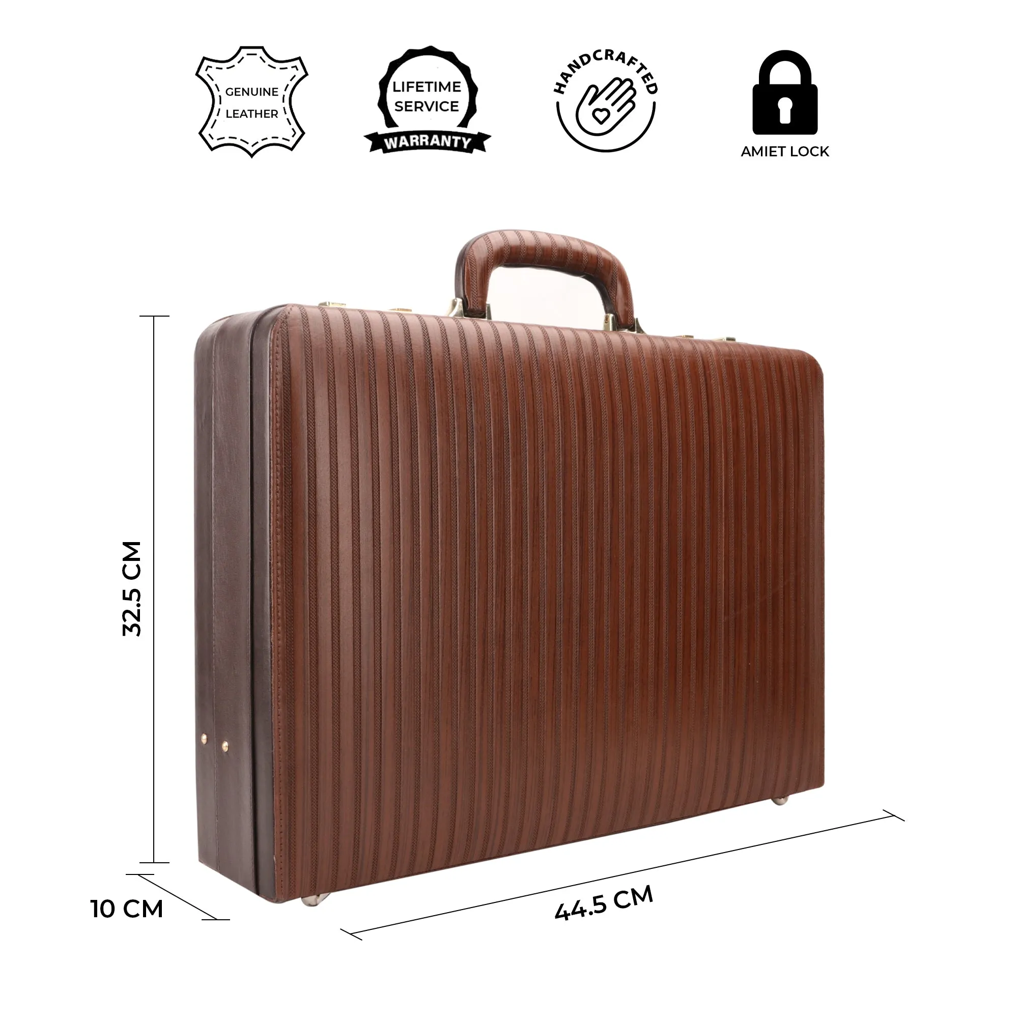 Italian VT Stripe Ruvido - Double Lock Leather Attache Briefcase | Lifetime Service Warranty | Brown