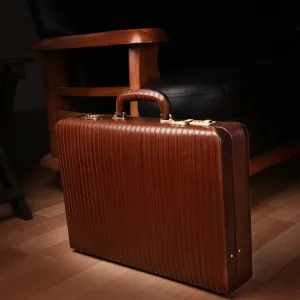 Italian VT Stripe Ruvido - Double Lock Leather Attache Briefcase | Lifetime Service Warranty | Brown