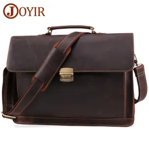 JOYIR Crazy Horse Genuine Leather Men&#39;s Briefcase Vintage Messenger Shoulder Bag Men&#39;s Business Laptop Handbag For Male 6393