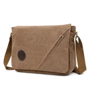 LIJIEBAO Canvas Shoulder Bag Men Casual Messenger Bag Simple Student Schoolbag(Coffee)